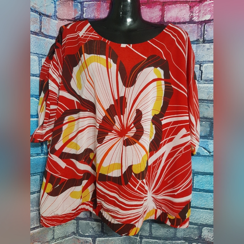 Worthington Woman Red Floral Blouse 2X